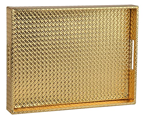 HofferRuffer Gold Faux Leather Rectangle Serving Tray for Coffee Table and Breakfast