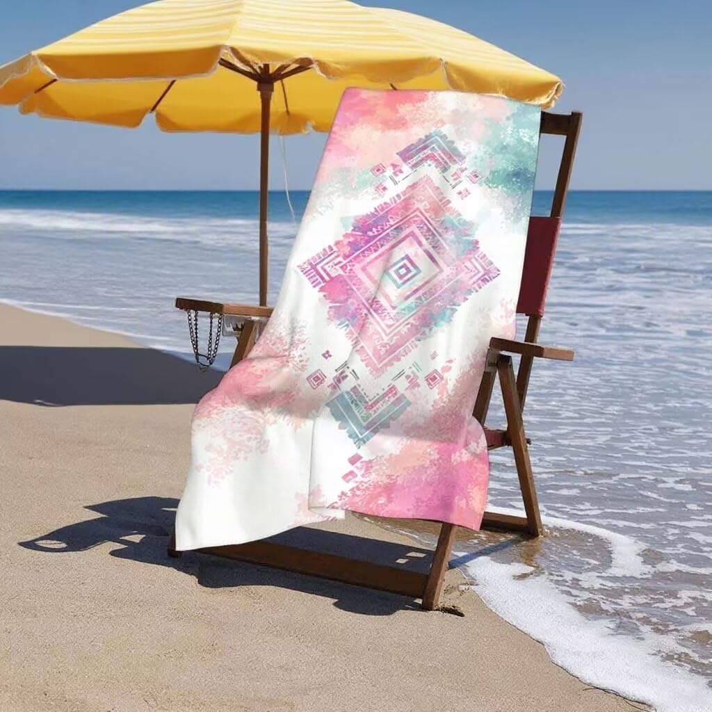 Toalla de Playa Grande 220x100cm/35x70cm, Juego de 2 Toalla Microfibra XXL de Antiarena, Toallas Playa Suave Ligera, Absorbente Secado Rápido, Beach Towel Viaje Yoga, Regalo Mujer Hombre (Rosa) B-85