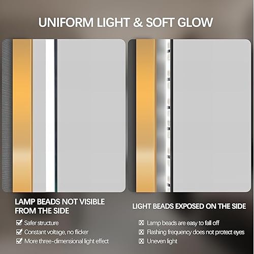 Miniatura 3 de TheiaMo Espejo de baño LED ovalado de 40 x 24 pulgadas, espejo de baño iluminado con marco dorado, espejo ovalado montado en la pared con luces,