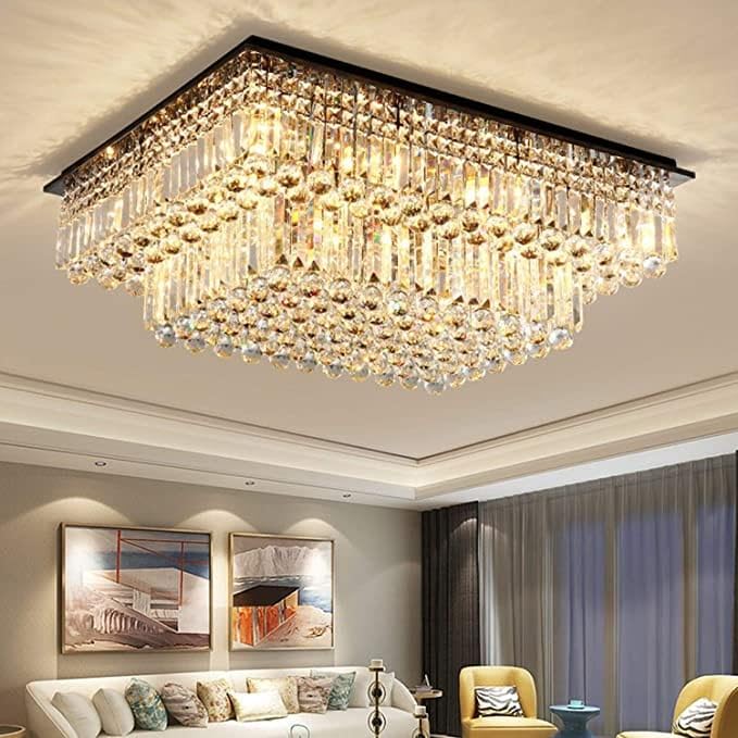 Harold Electricals Modern Rectangular Multi-Step Bright Crystal Chandelier | Flush Mounted Ceiling Light Fixture for Hallway, Living Room, Hotel & Entryways - 3ft X 1.5ft(2 Step) Chrome Plate-image-16