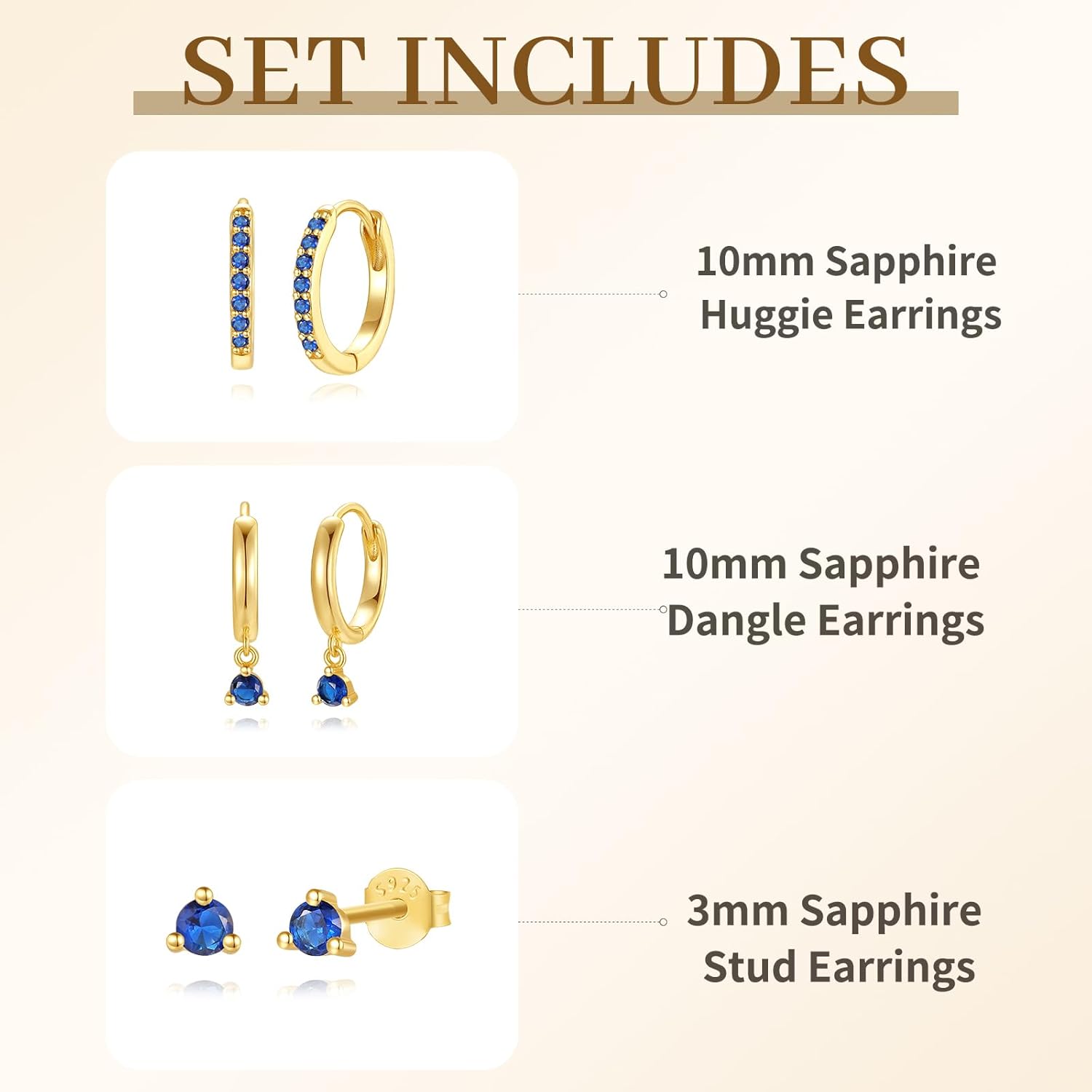Sterling Silver Hoop Earrings Set for Women, 14K Gold Plated|Silver Blue|Emerald Green Shiny CZ Earrings Set, Hypoallergenic Earring for Sensitive Ears, No tarnish No Lead - Image 2