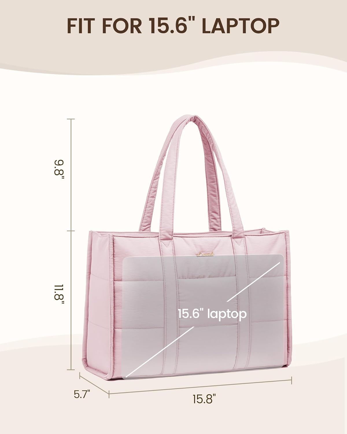 LOVEVOOK Laptop Bag for Women, Puffer Tote Bag for Work 15.6 Inch Large Computer Briefcase for Teacher Nurse, Quilted Lightweight Casual Shoulder Bag For Travel, Daily - Image 4