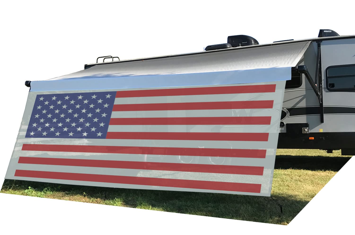 Tentproinc RV Awning Sun Shade Screen 8' X 10' 3'' (American Flag) Gray Mesh Sunshade Camper Trailer Awning Shade Screen UV Blocker Completed Kits