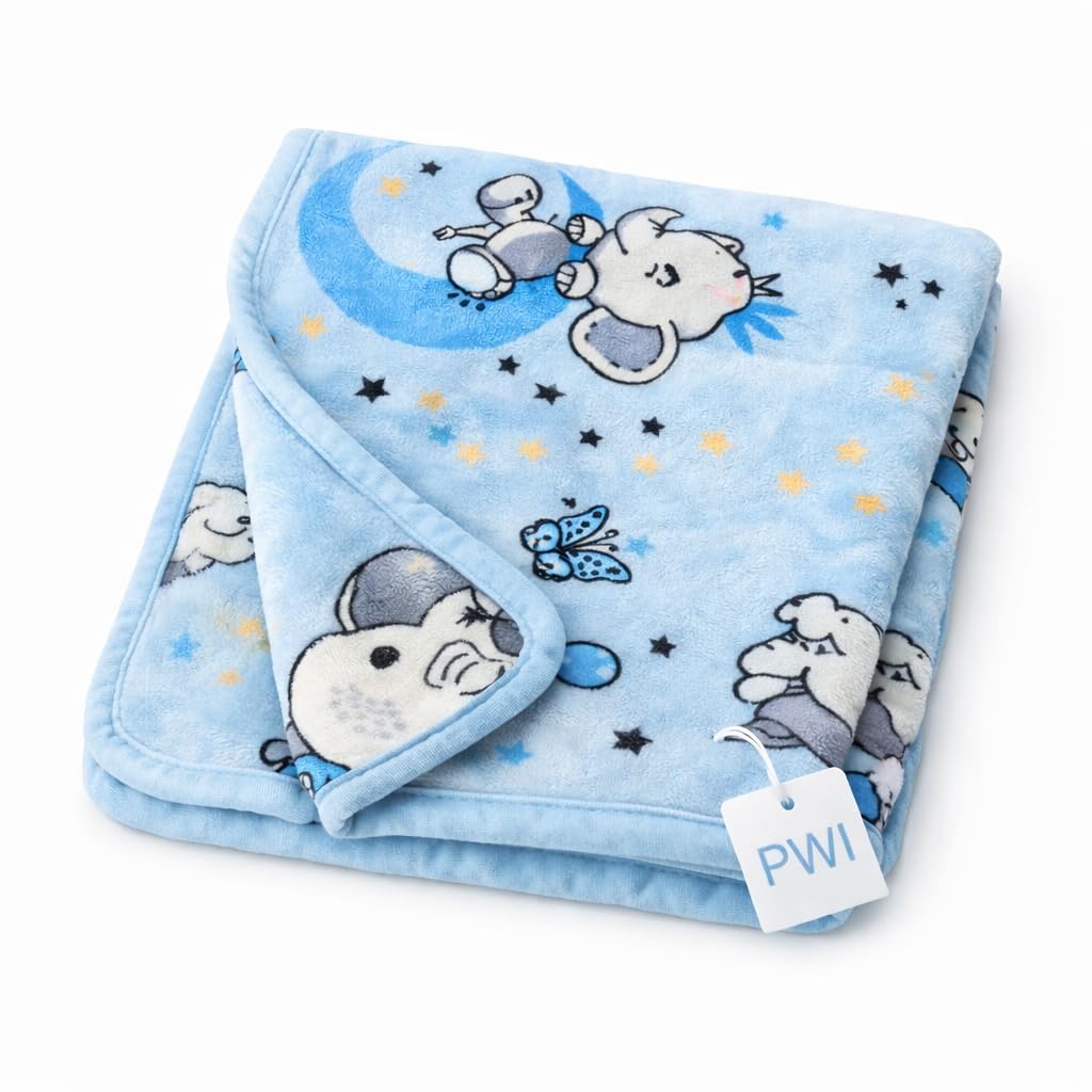 PWI Baby Sheet for Summer | Lightweight Soft Blanket for Babies (0–2 Years) | Breathable & Skin-Friendly | 30 x 40 Inches | Blue Cartoon Print-image-40