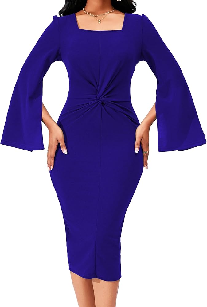 Elegant Dresses for Women Sexy Church Long Ruffles Sleeve Business Pencil  Vintage Peplum Dress Wear to Work, Blue Cape Dress, Large : Amazon.ca:  Clothing, Shoes & Accessories