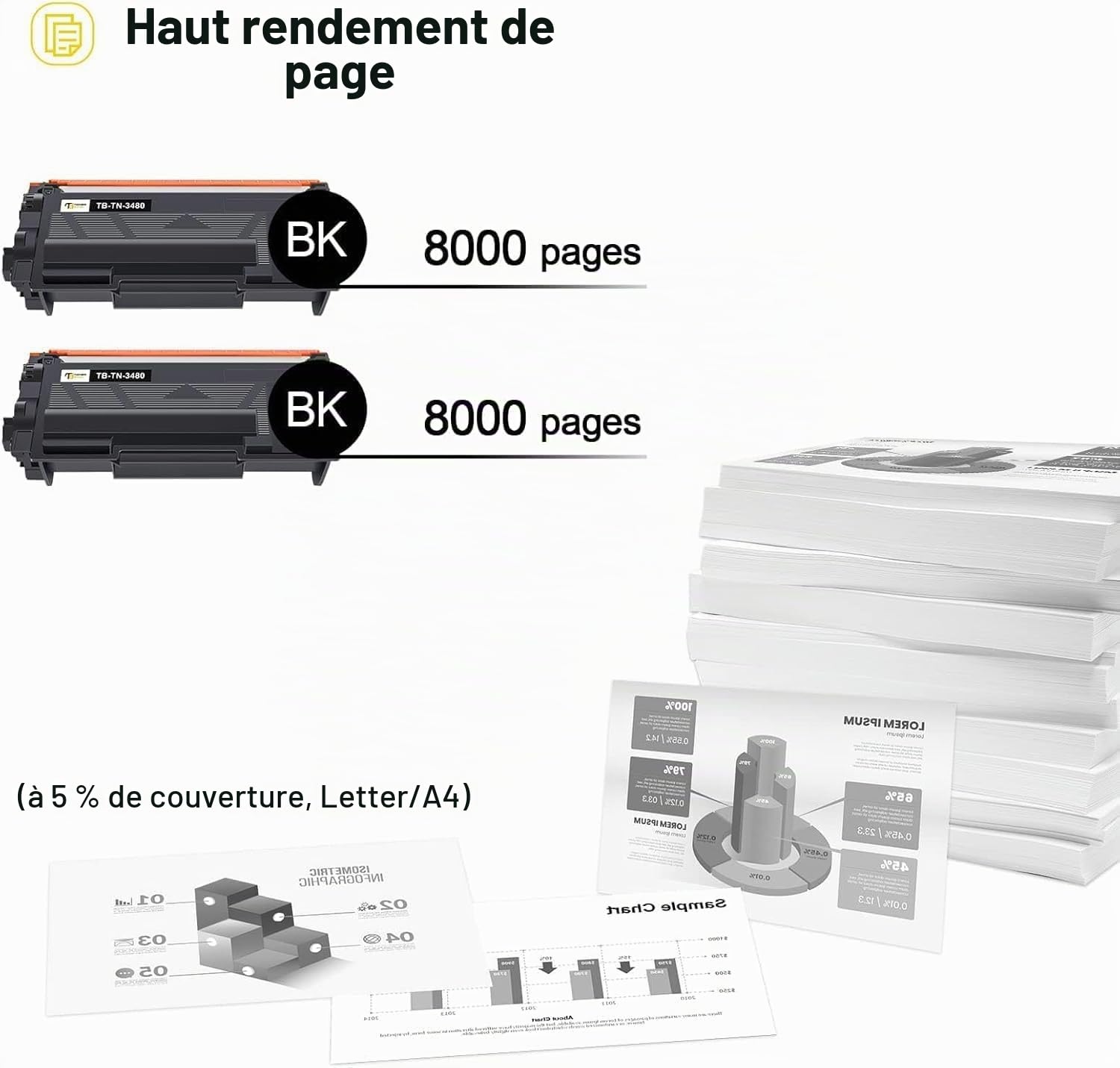 TN3480 Cartouche de Toner Compatible pour Brother TN-3480 TN3480 TN 3480 HL-L5100DN MFC-L5750DW HL-L5200DW MFC-L5700DW HL-L6400DW HL-L5000D DCP-L5500DN TN-3430 TN3430 TN 3430 Noir, 2-Pack
