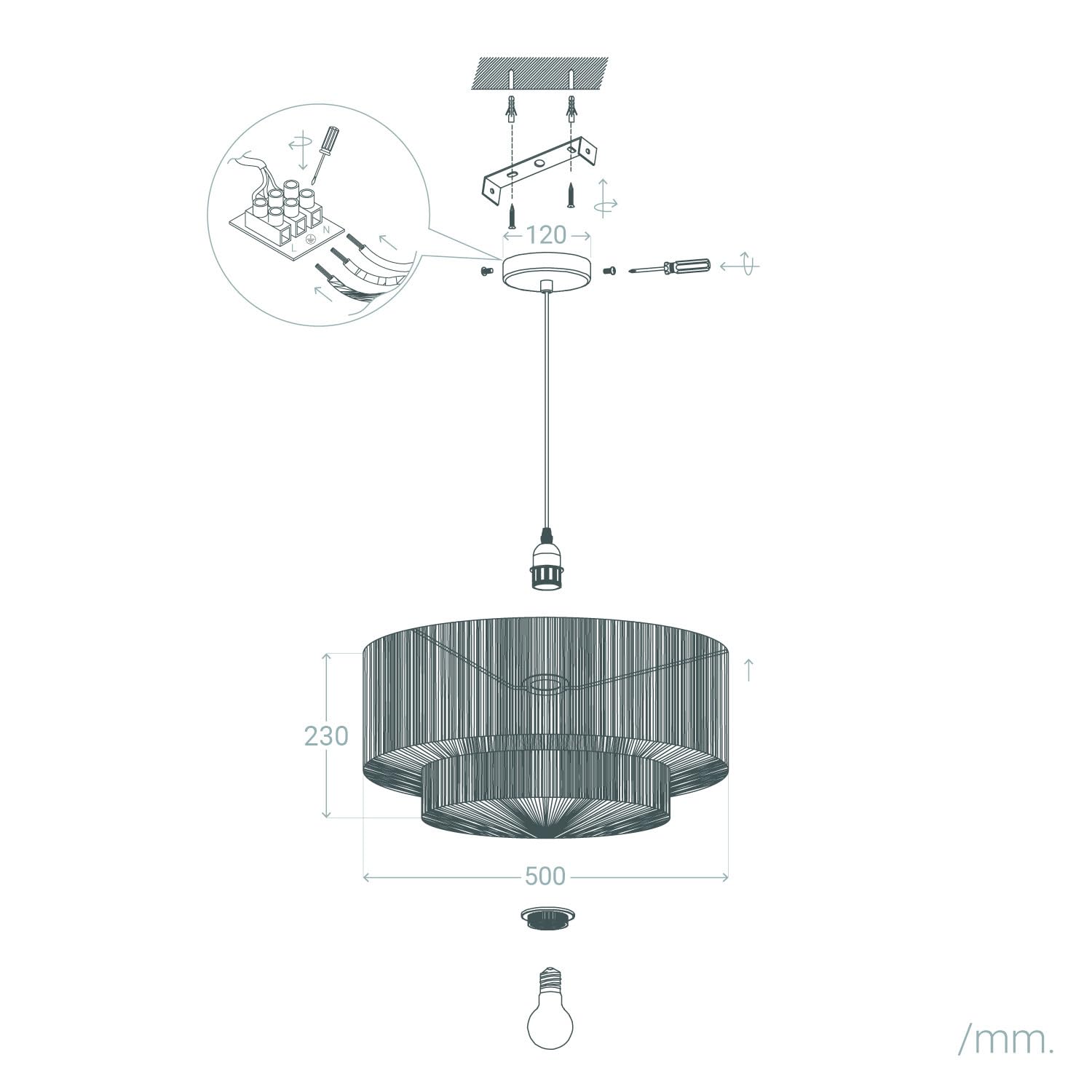 LEDKIA Lampada a Sospensione Carta Intrecciata Dicenta Naturale | Compatibile con Lampadina E27 fino a 40W | Resistente e Flessibile | Stile Mediterraneo e Boho