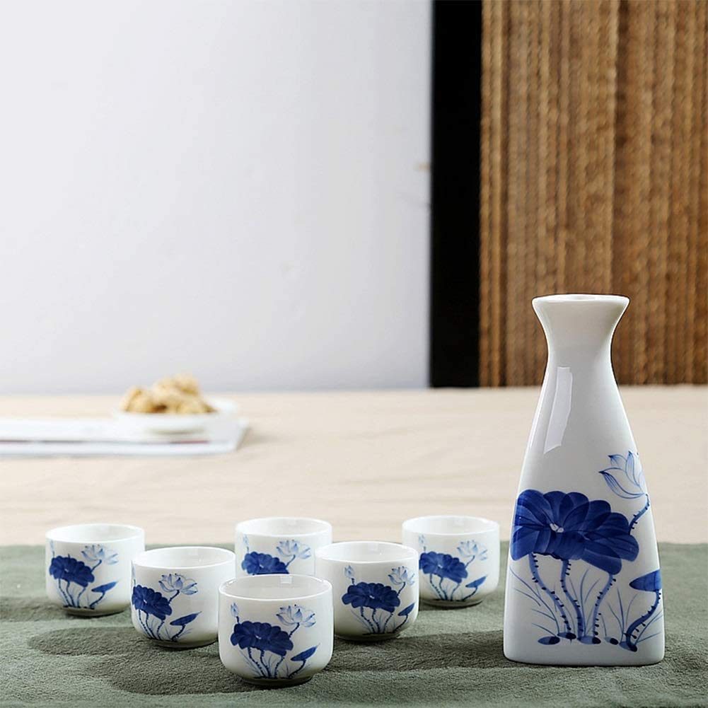 Ensemble de saké poterie bleu lotus pour vos soirées japonaises
