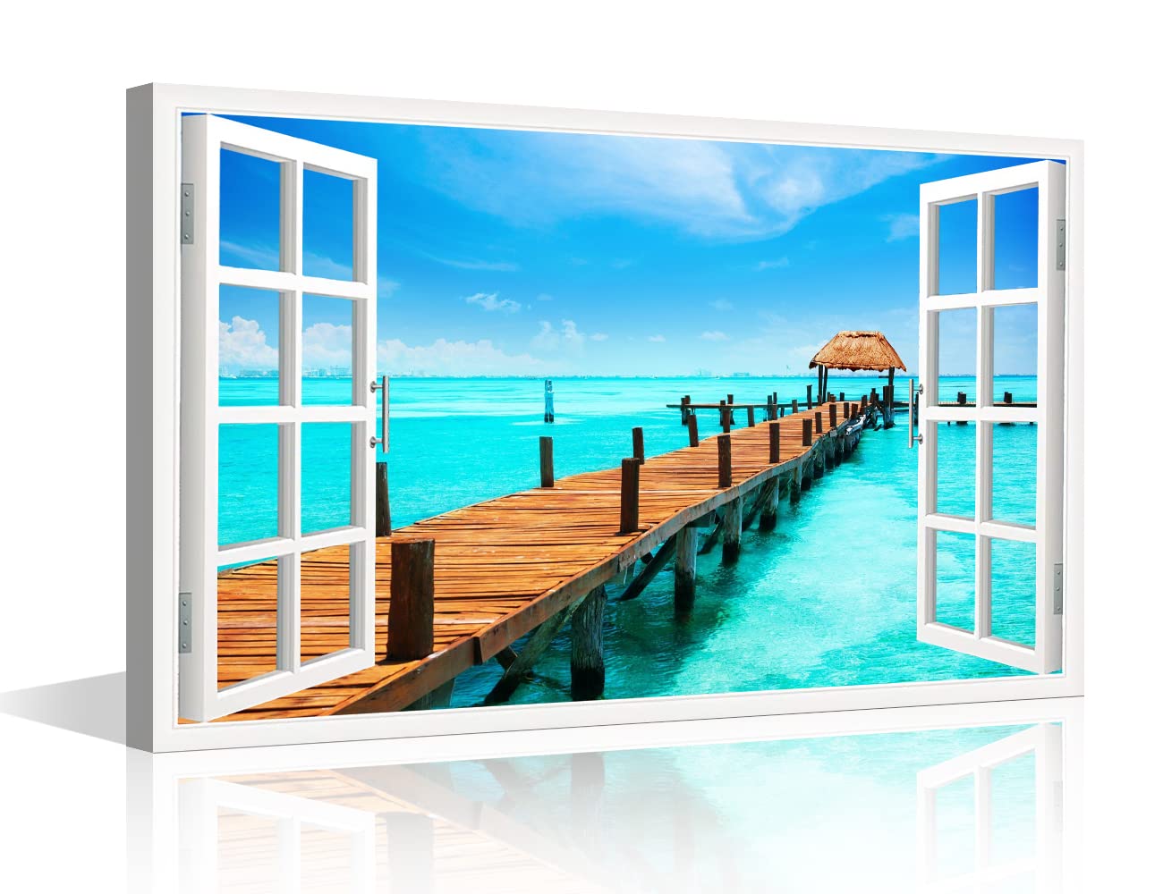 TISHIRON 3D Window View Seaside Effect Canvas Wall Art Prints for Living Room Bedroom Decor Office Kitchen Home Decoration Framed Ready to Hang 12x18inch — view 30