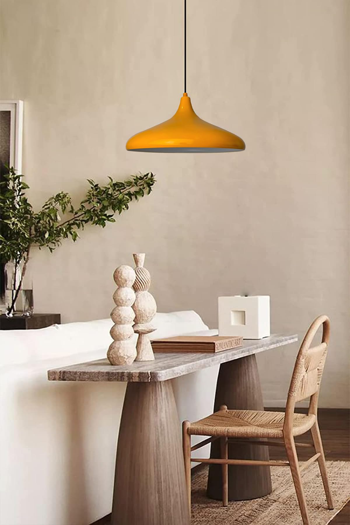 bamyum Champion Hängelampe Esstisch Metall Ø35cm, Pendelleuchte Dunkelgelb Lampenschirm Wohnzimmer Industrial Vintage, Küchenlampe Hängend