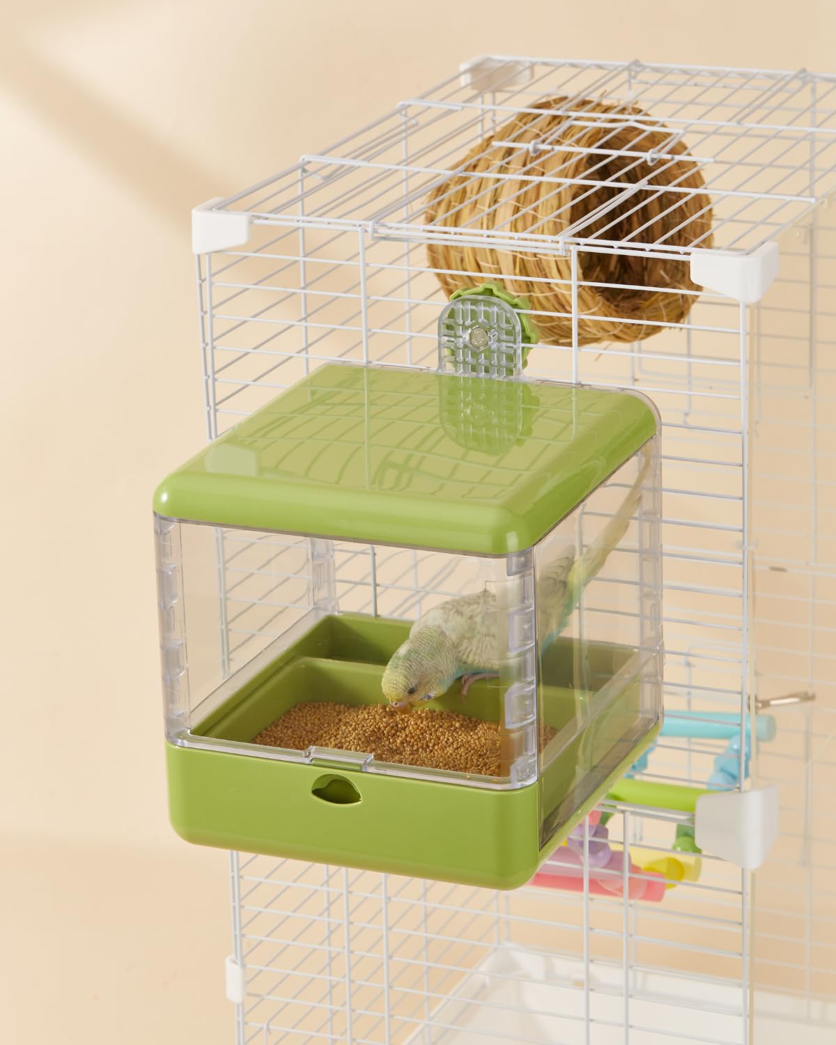 septillar Bird Feeder and Bath for Cage, Hanging Bird Bathtub Bath Shower Box Bowl, Bird Cage Accessories Suitable for Small Medium Birds, Parrots, Lovebirds, Finches, Parakeets, Mannikin (White) - image 7