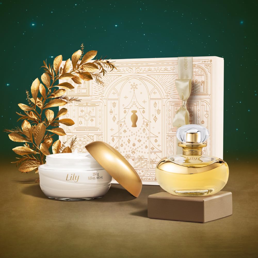 O Boticário Lily Coffret Regalo Set Perfume y Cuidado de la Piel con 2 Productos en Caja Beige | Lily Crema Hidratante Corporal Perfumada Satinado 250g y Lily Perfume Eau de Parfum EDP 75ml