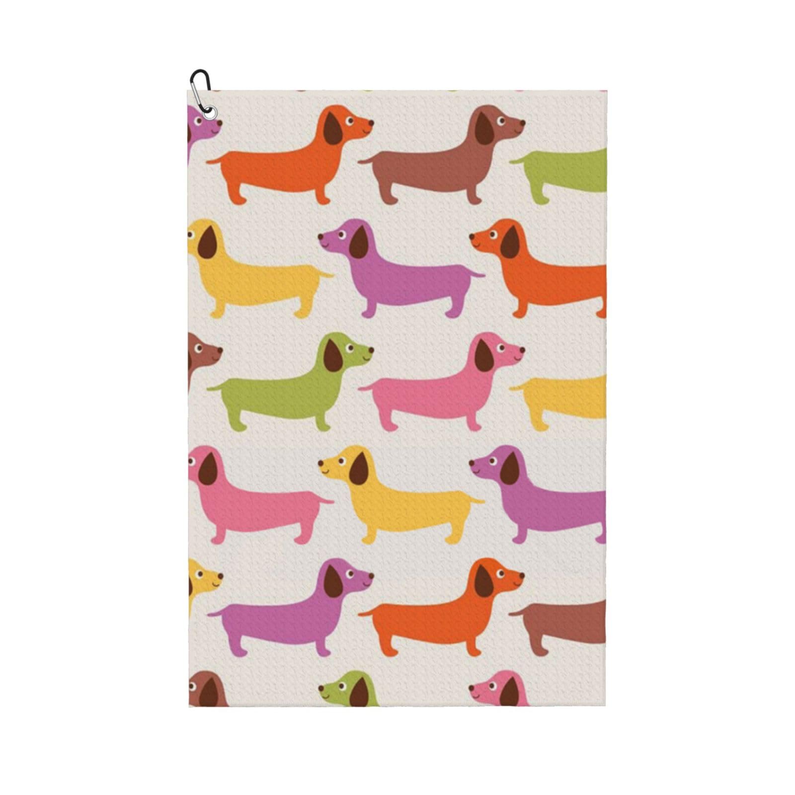 Hnnkloy Dachshund Sausage Dogs Cute Dog, 16x24 in Portable Waffle Golf Towels with Carabiner Clip for Golf Bag