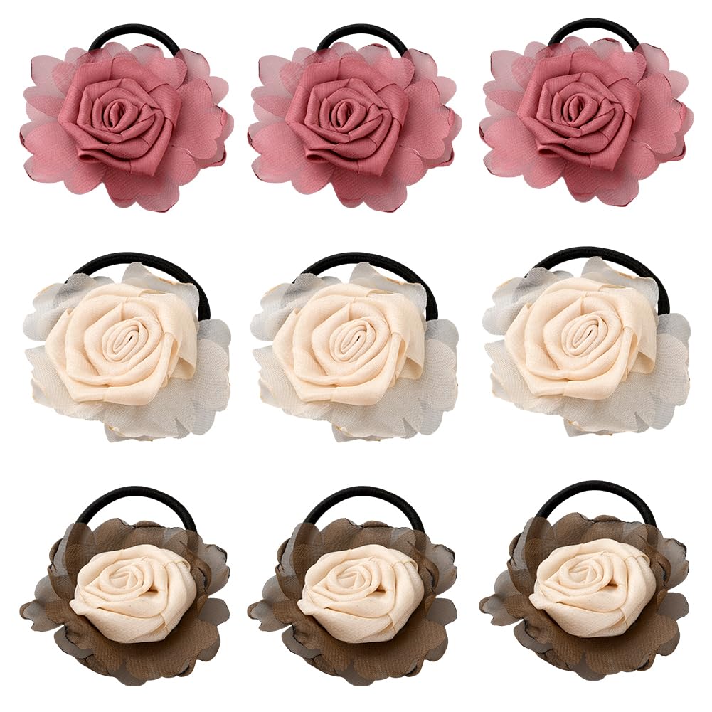GOMAKERER 9 Pcs Flower Elastic Hair Ties