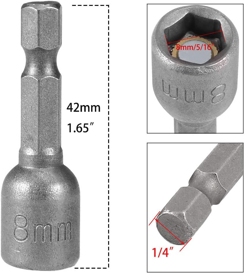 10pcs 1/4'' Hex Shank Power Nut Driver Bit Set 8mm Impact Nut Setter Socket Driver Drill Bit Set, 42mm Length