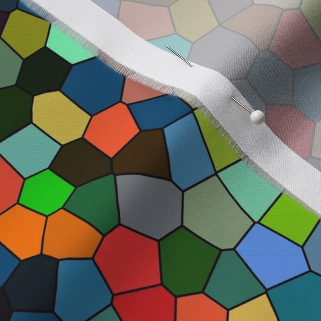 Spoonflower Fabric - Groovy Stained Glass Green Blue Bright Red Retro Colorful Printed on Organic Cotton Sateen Fabric by The Yard - Sewing Quilting Apparel Home Decor