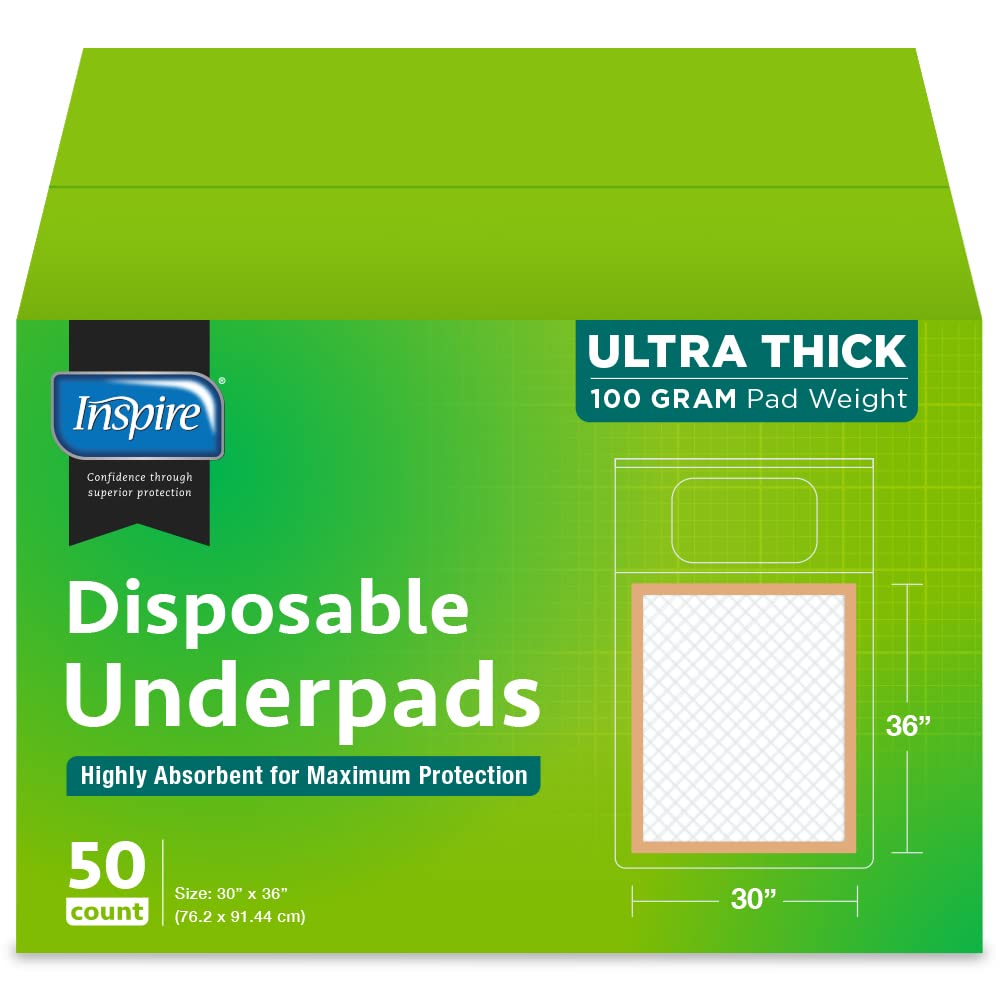 Inspire Extra Thick Disposable Maximum Absorbency Underpads with SAP