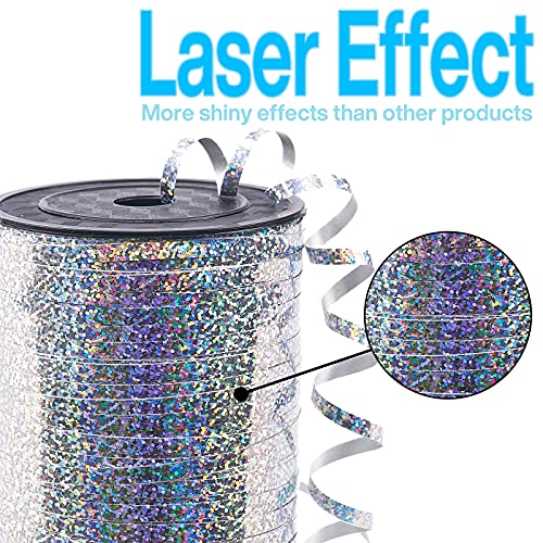 Image of PartyWoo Silver Curling Ribbon, 500 Yard for Crafts, Iridescent Crimped, Shiny Metallic for Gift Wrapping, Balloons String, Hair, Florist Flower (1 Roll)