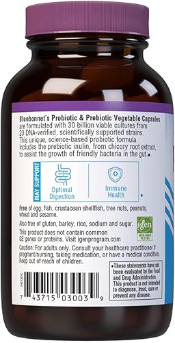 Miniatura 4 de Bluebonnet Nutrition Probiótico y prebiótico, 30 mil millones de UFC por porción, apoya el sistema inmunológico y ayuda en la salud digestiva, sin