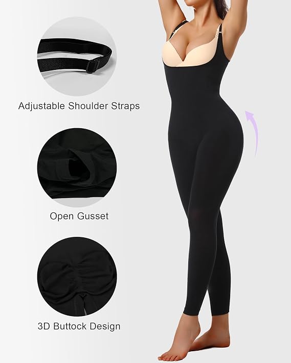 SHAPERX Hourglass Leggings Anti Cellulite Compression Full Body Shapewear Breathable Open Bust Bodysuit