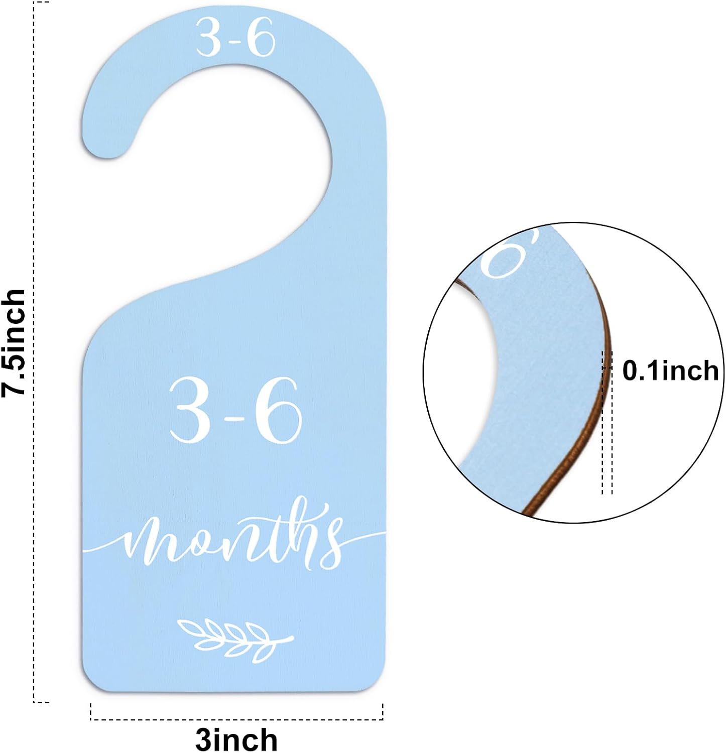 Whaline 7 Pcs Blue Wood Baby Closet Size Dividers with Velvet Bag Newborn to 24 Month Thicken Infant Wardrobe Hanger Organizers for Home Nursery Party Favors Supplies
