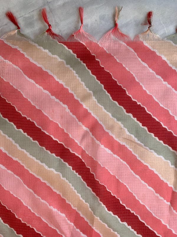 Image of Women's Cotton Blend Striped Print Dupatta with 2.20 Meters | Women's cotton printed dupatta with tassels