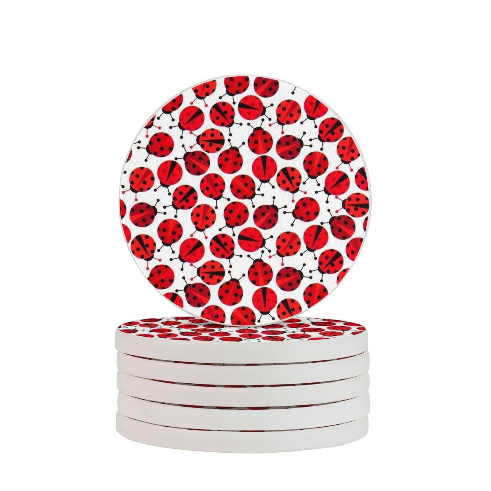 Red Ladybugs Four Pieces Coaster Heat-Resistant Reusable Saucers for Drinks Wine Glasses Plants Cups Mugs
