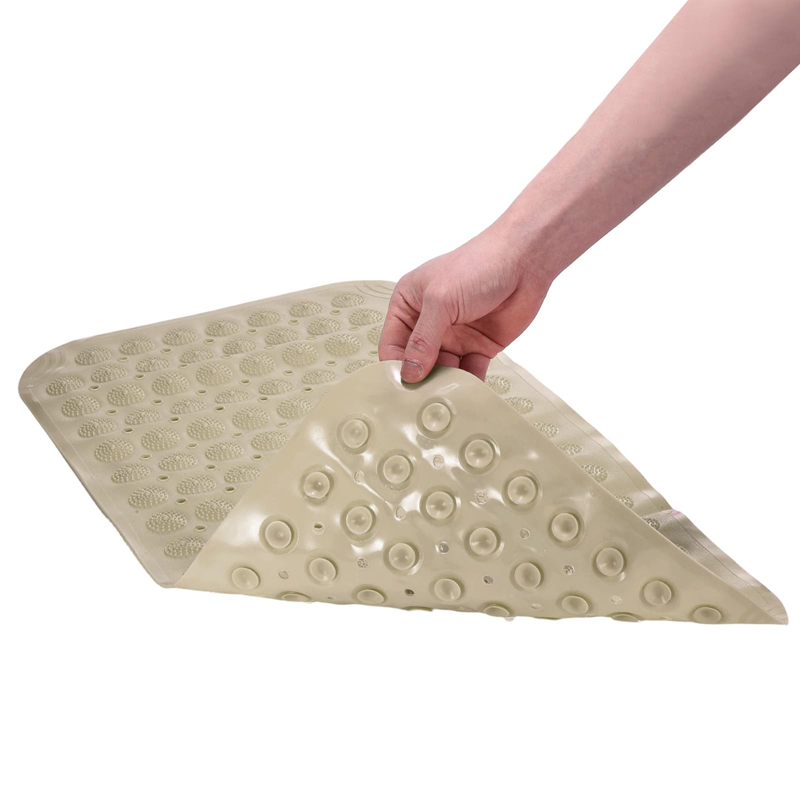 QUARKZMAN Tappetino Antiscivolo Per Doccia 28 X 15 Pollici In PVC Lavabile Con Ventose E Fori Di Scolo Morbido Sotto I Piedi Per Vasca Doccia Bagno Color Cachi