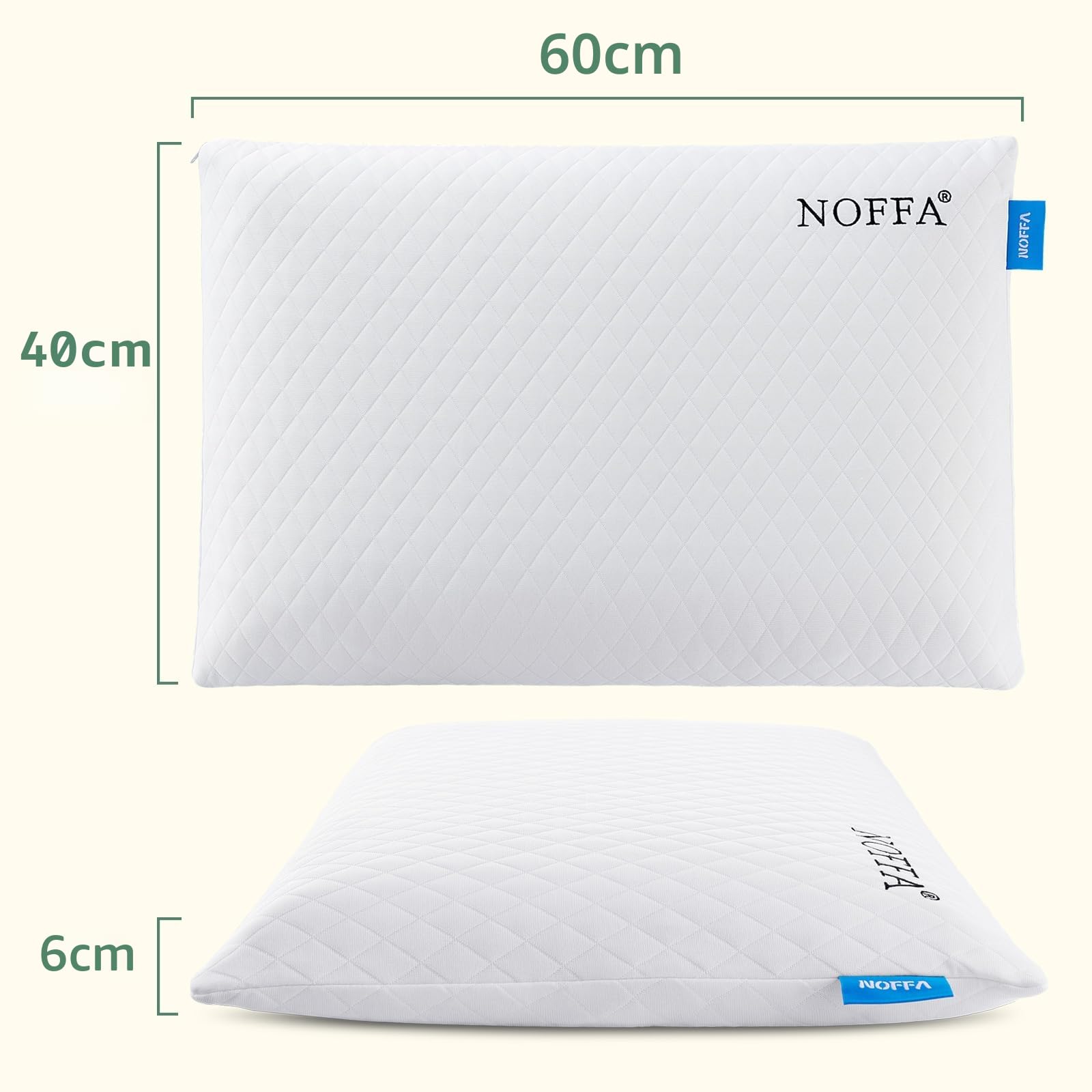 Cuscino Basso Duro 6 cm in Memory Foam per Prono, Cuscino Letto Basso Guanciale per Dormire, Cuscino Sottile e Piatto Adulto 60x40cm