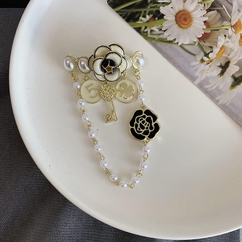 Image secondaire de Broche en chaîne à pampilles en imitation de perles, épingles de revers élégantes, cadeau de bijoux vintage pour les femmes