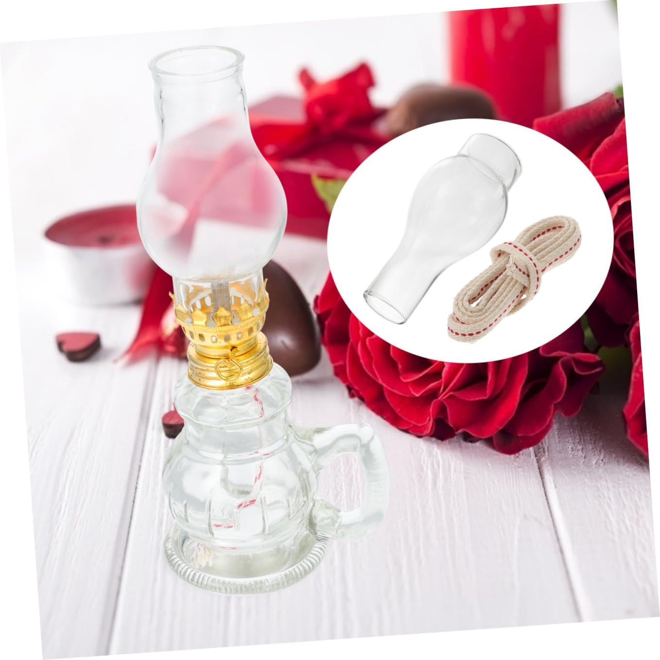 Glass Kerosene Lampshade with 1cm Wide Wick, Vintage Glass Chimney Oil Lamp Shade Replacement Set 2pcs for Home Lighting and Outdoor Use