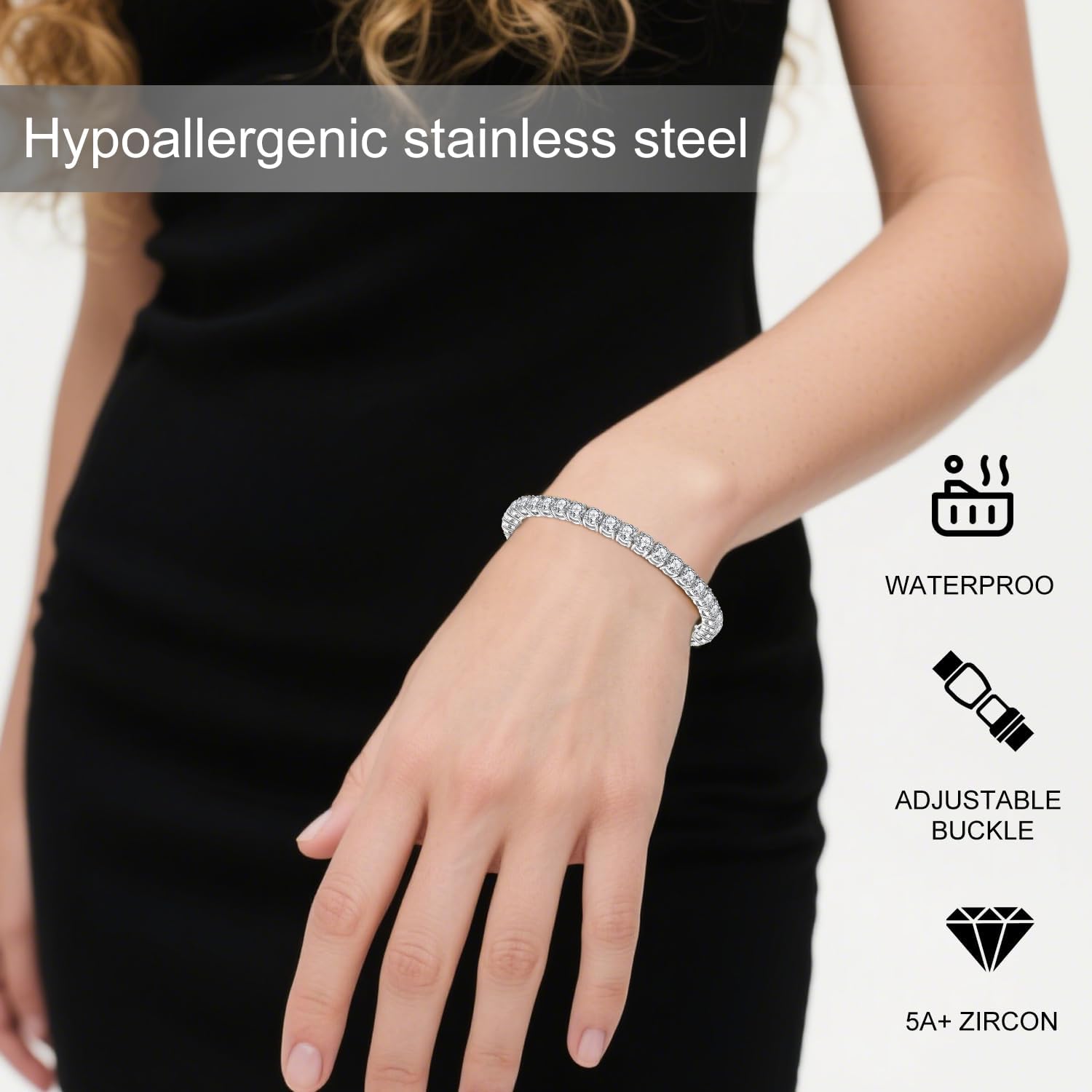 Tennis Bracelet for Women Men, 14K Gold Plated Round 3mm/4mm/5mm AAAA+ Cubic Zirconia CZ Dainty Classic Adjustable Stainless Steel Bracelets Festival Wedding Jewelry Gift - Image 2