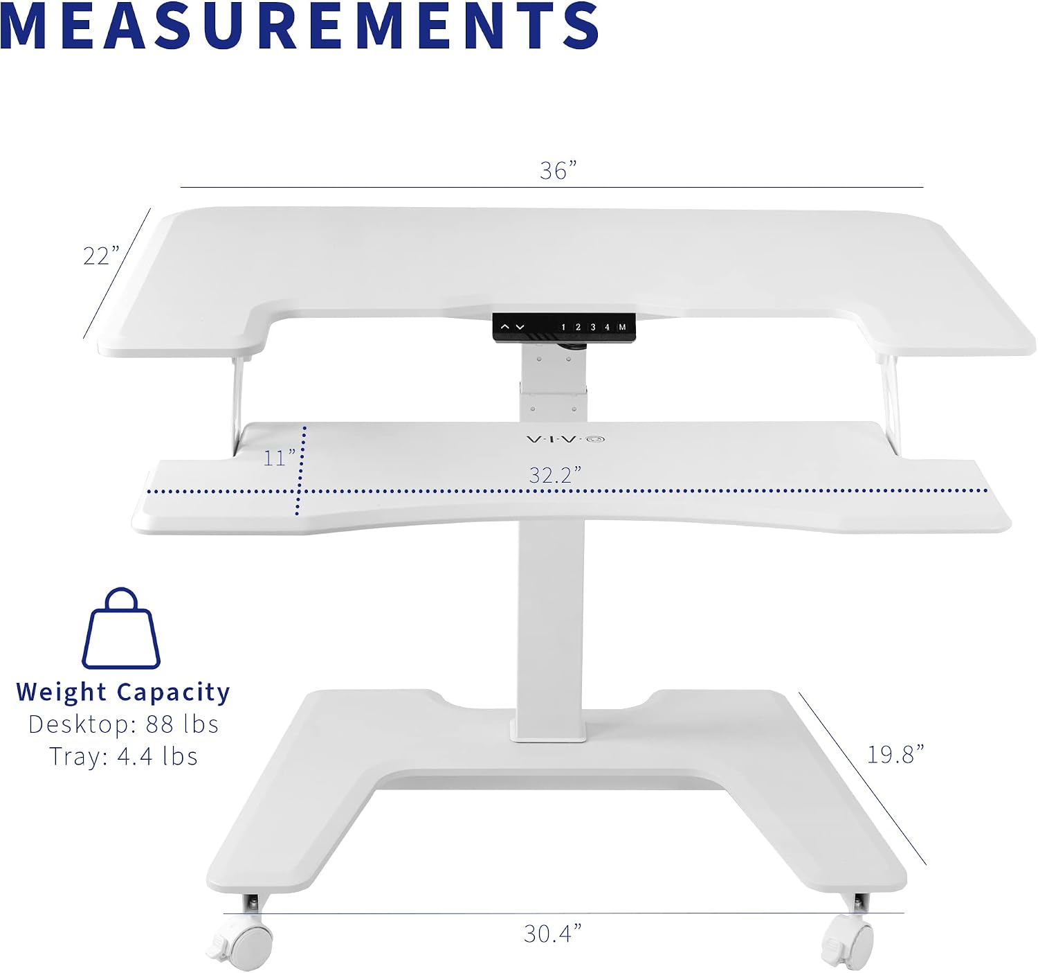 VIVO White Electric Mobile Height Adjustable 36 inch Dual Platform Standing Desk with Wheels, Rolling Small Space Table, Sit Stand Workstation, DESK-V111VTW