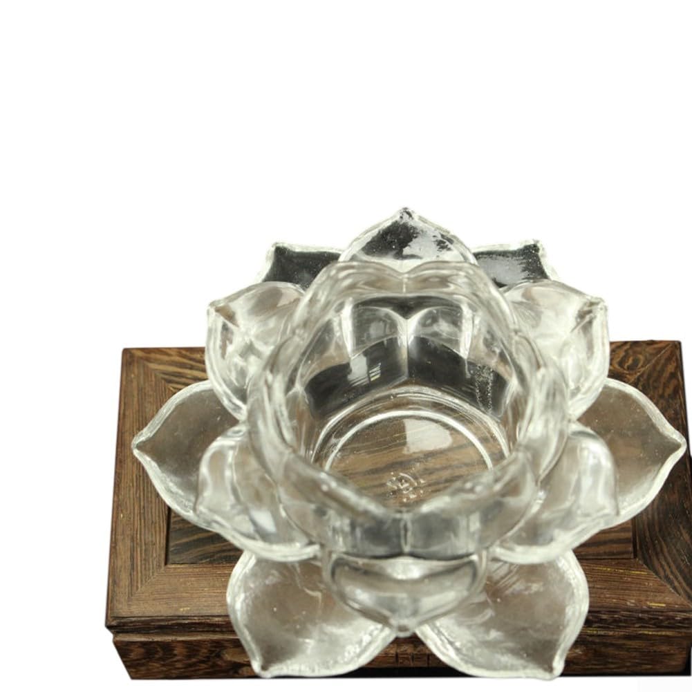 Glass Lotus Candle Holder With Windproof Feature For Floating And Tea Light Candles, Suitable For Rituals And Decorative Purposes((transparent color))