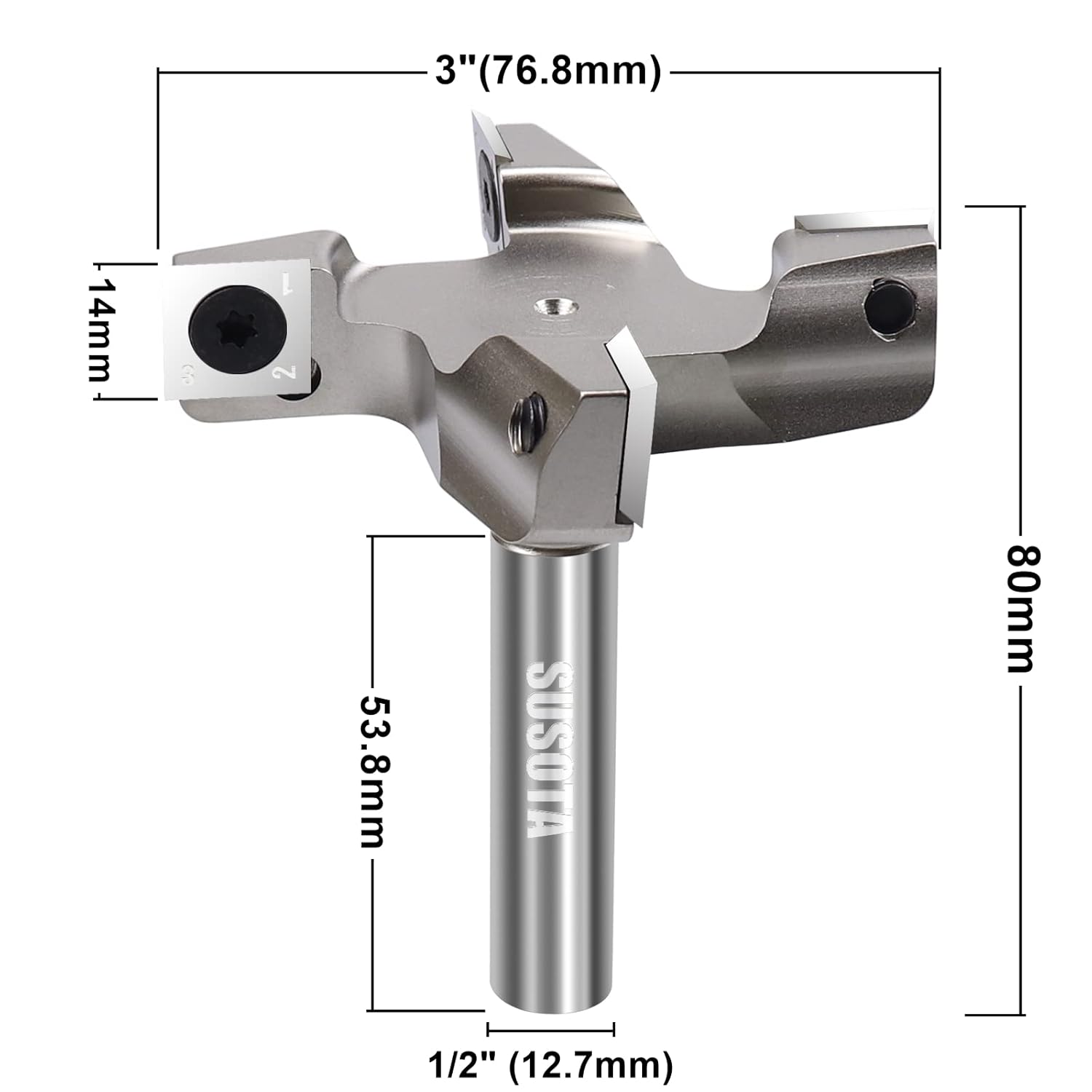 CNC Spoilboard Surfacing Slab Flattening Router Bit, 4 Wing 3 inch Cutting Diameter, 1/2 inch Shank, Pro-Series Woodworking Milling Cutter Tool