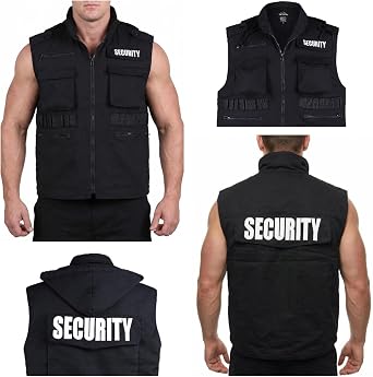BACKBONE Men's Security Vest, Black 8Pocket Uniform with SECURITY Embroidery