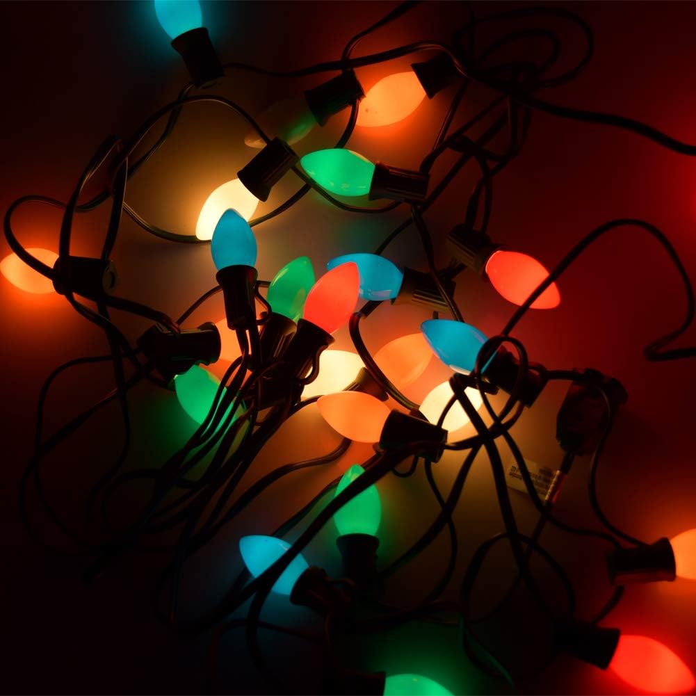 GOOTHY 25 Pack C7 Multicolor Christmas Light Bulbs, C7 Ceramic Colorful Incandescent Christmas Replacement Bulbs for Outdoor String Lights, E12 Candelabra Base Night Light Bulb, 5 Watt Candles Bulbs