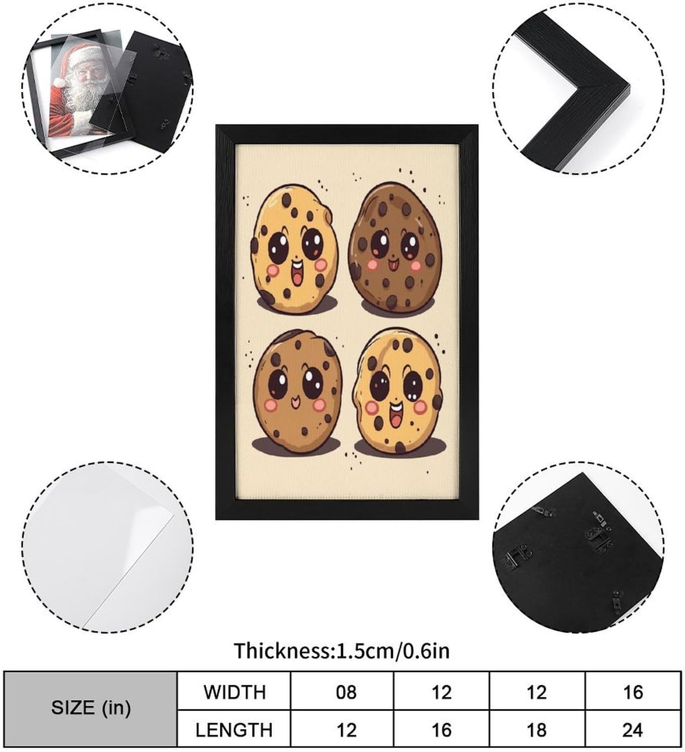 Chocolate Chip Cookies with Different Expressions Floating Frame for Artwork Delicate Textured Wood Picture Frame Modern Simplicity Canvas Frames Fashion Decor Gallery Frames for Canvas Wall Art Vario