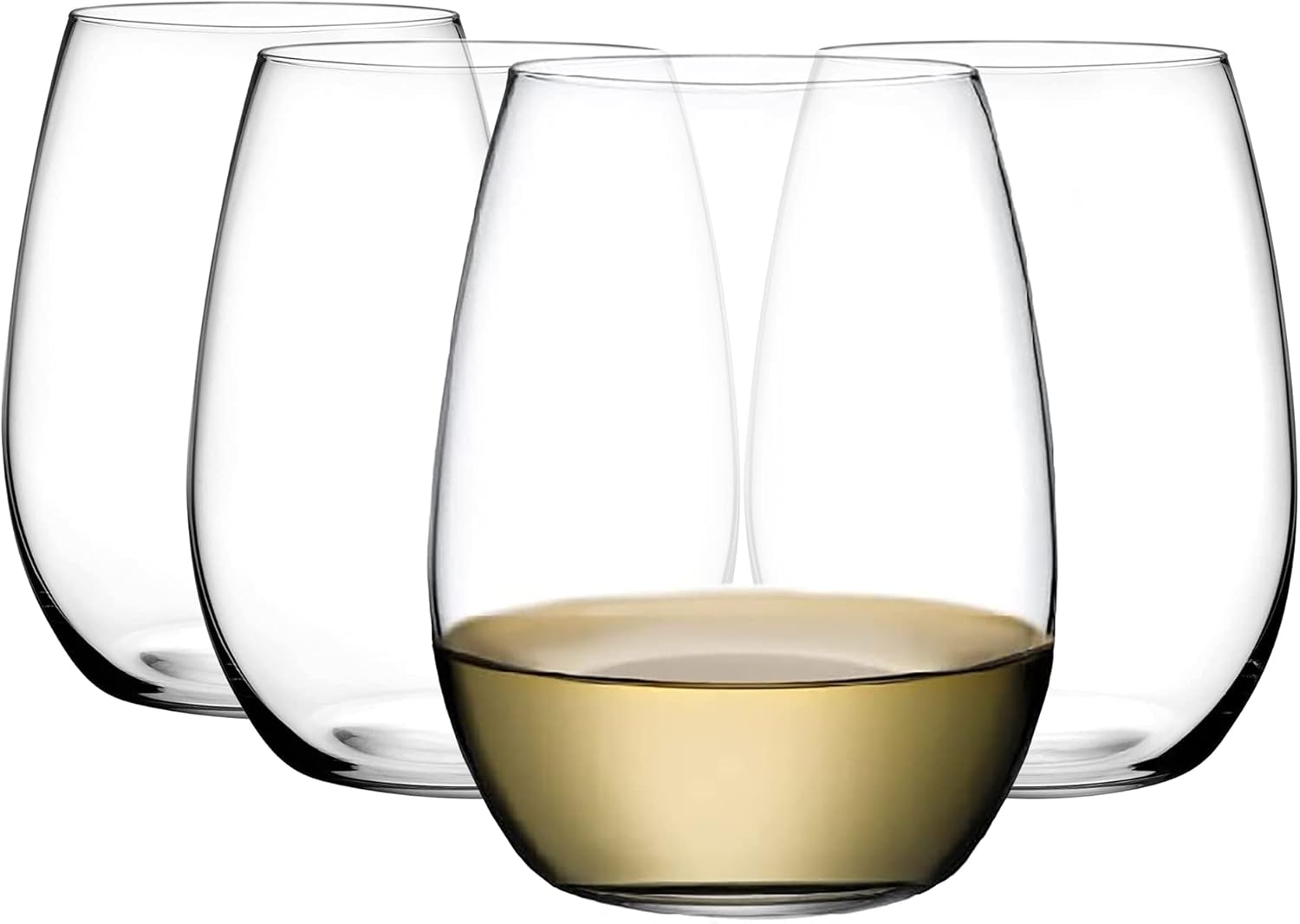 NUDE Pure Set of 4, White Wine Stemless Glasses 13.25 oz, |Smooth Rim|, Clear Glass Wine Tumbler, Ideal for Cocktails & Perfect for Homes & Bars