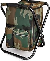 YESIACE Portable Camouflage Camping Stool Backpack - Folding Hiking Chair with Insulated Cooler Bag, 330lb Capacity