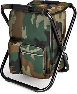 YESIACE Portable Camouflage Camping Stool Backpack - Folding Hiking Chair with Insulated Cooler Bag, 330lb Capacity