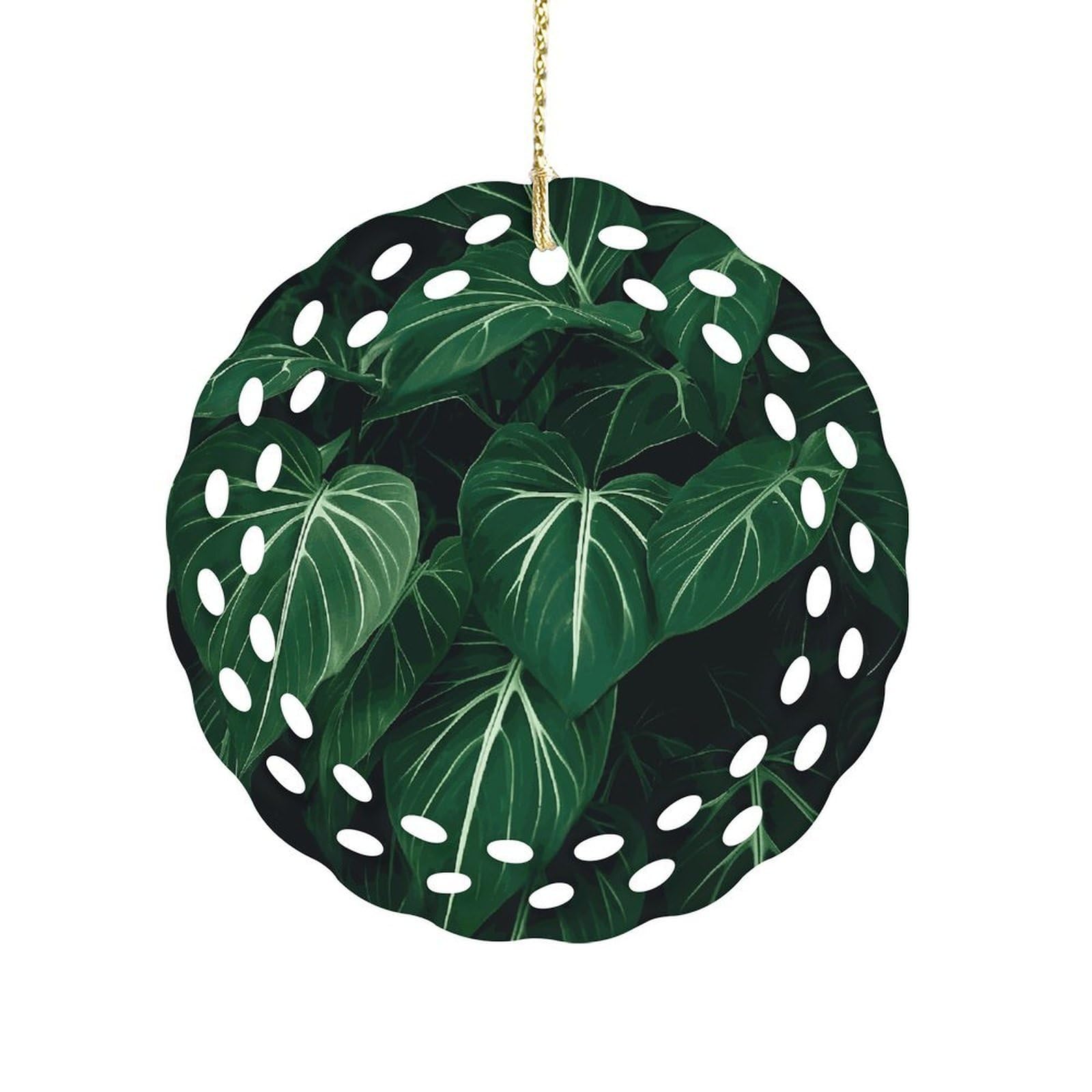 Fekiloot Women's Style Green Long Leaves Ceramic Ornaments 3 Inch Round,Holiday Keepsake For ,Girls,Pet Owners,Hanging Ornament Gifts Idea For Home