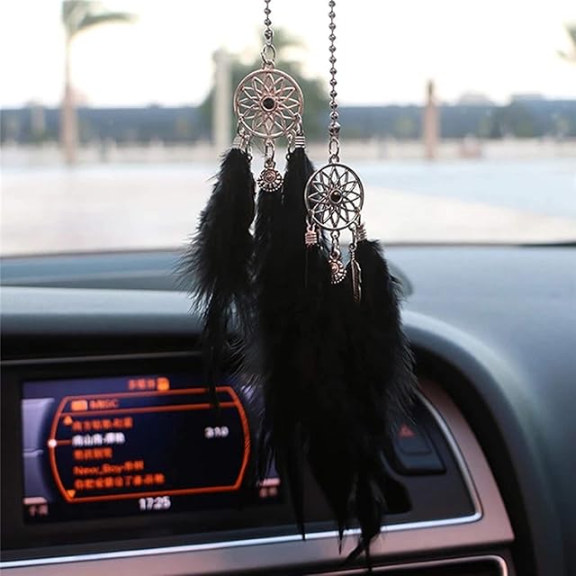 Elionless Mini Dream Catcher, Small Handmade Dreamcatcher Wall Hanging Feather Decoration Home Decor Car Charms Accessories for Birthday Festival Craft Gift (Black)