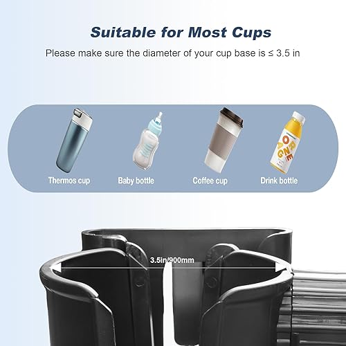 Miniatura 3 de Portavasos 2 en 1 con soporte reversible para teléfono, apto para silla de ruedas, patineta, bicicleta, movilidad, cámper, cochecito con clip