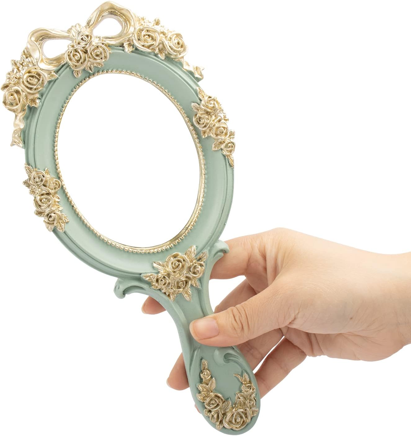 Rich Boxer Vintage Handheld Mirror Embossed Flower Hand