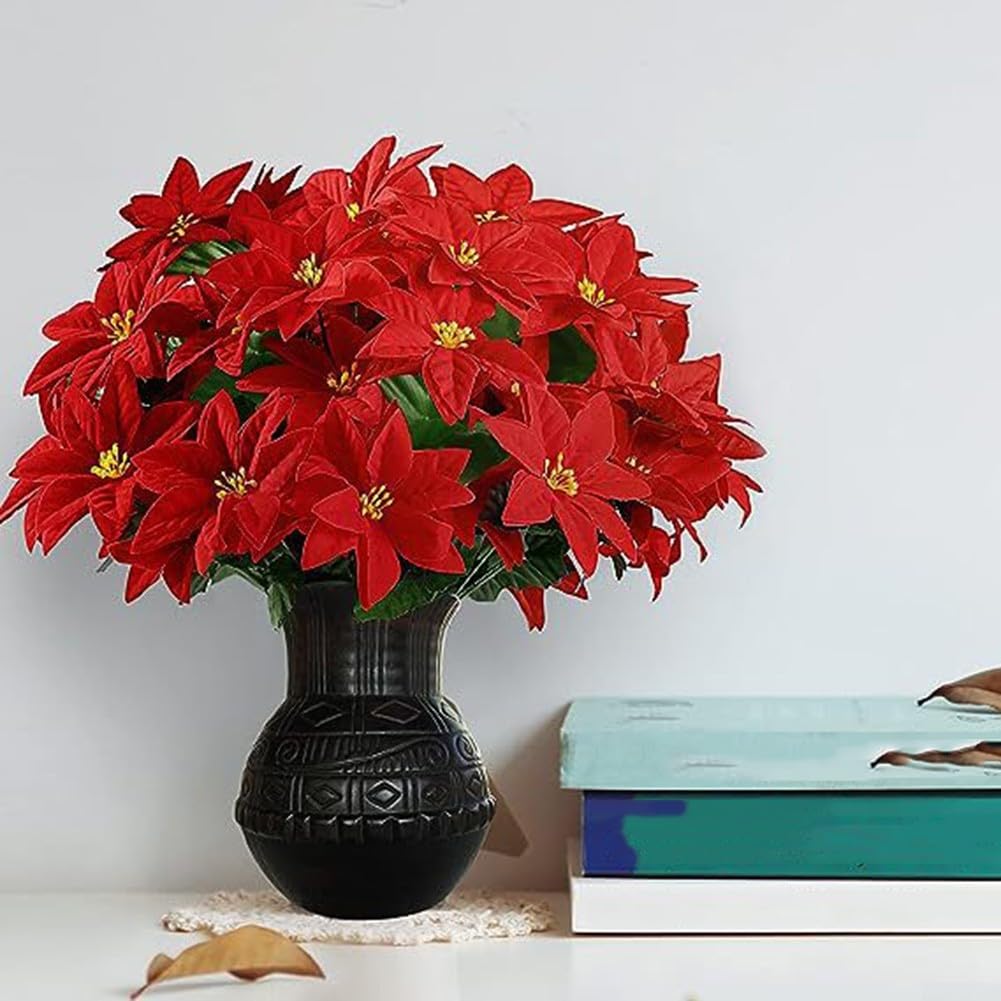 4 künstliche rote Weihnachtsblumen für Veranda, Garten, Innen- und