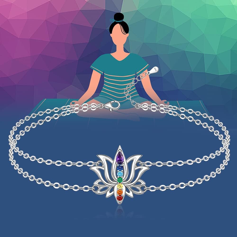 Chakra Anklet Bracelets Yoga lotus Flower Bracelet Sterling Silver for Women 7 Chakra Ankle Jewelry Summer Beach Birthday Christmas Gifts - Image 5