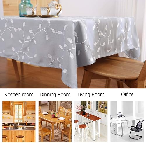 Miniatura 5 de Molaxhome Manteles rectangulares de algodón gris de 55 x 86 pulgadas, manteles bordados con hojas a prueba de polvo para mesa de cocina y comedor