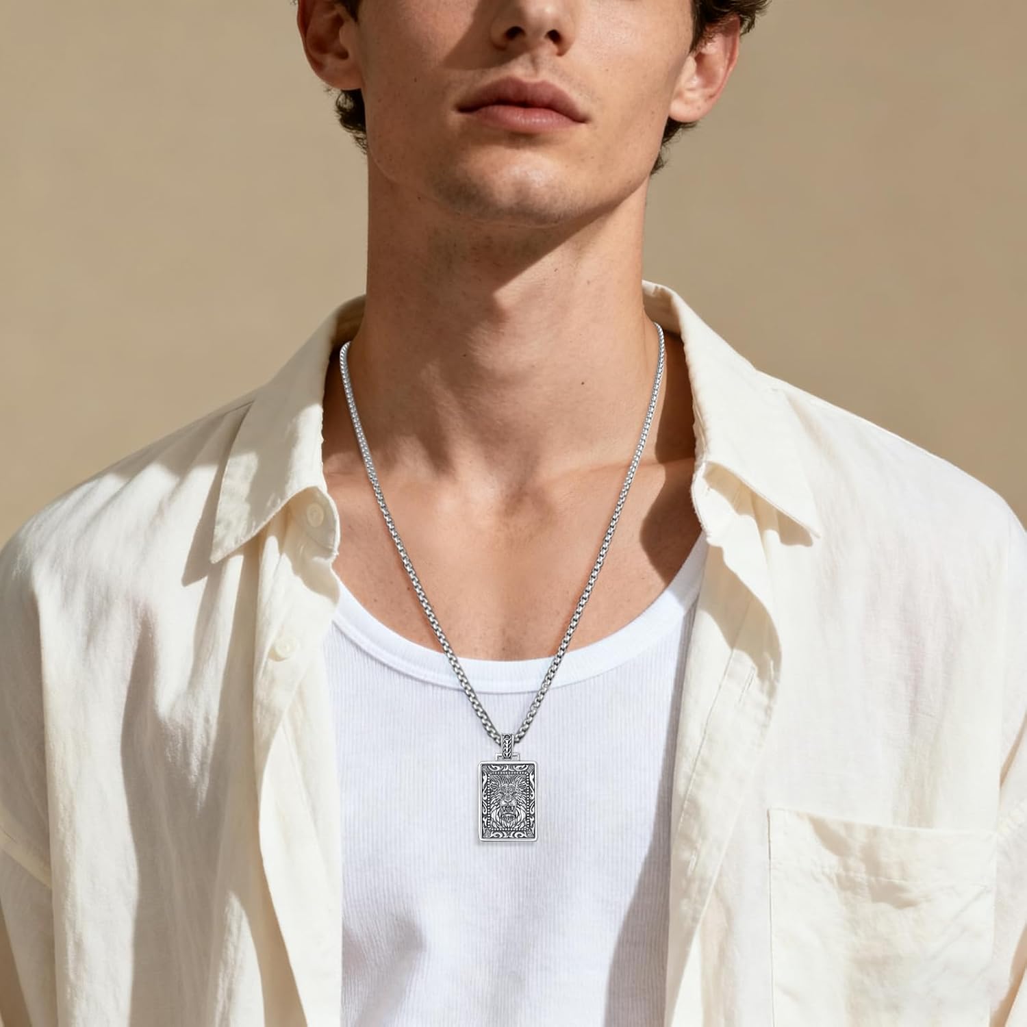 Palpitate Lion/Wolf Pendant Necklace 925 Sterling Silver Viking Runes Animal Neckale Norse Jewelry Gift for Men Women - Image 6