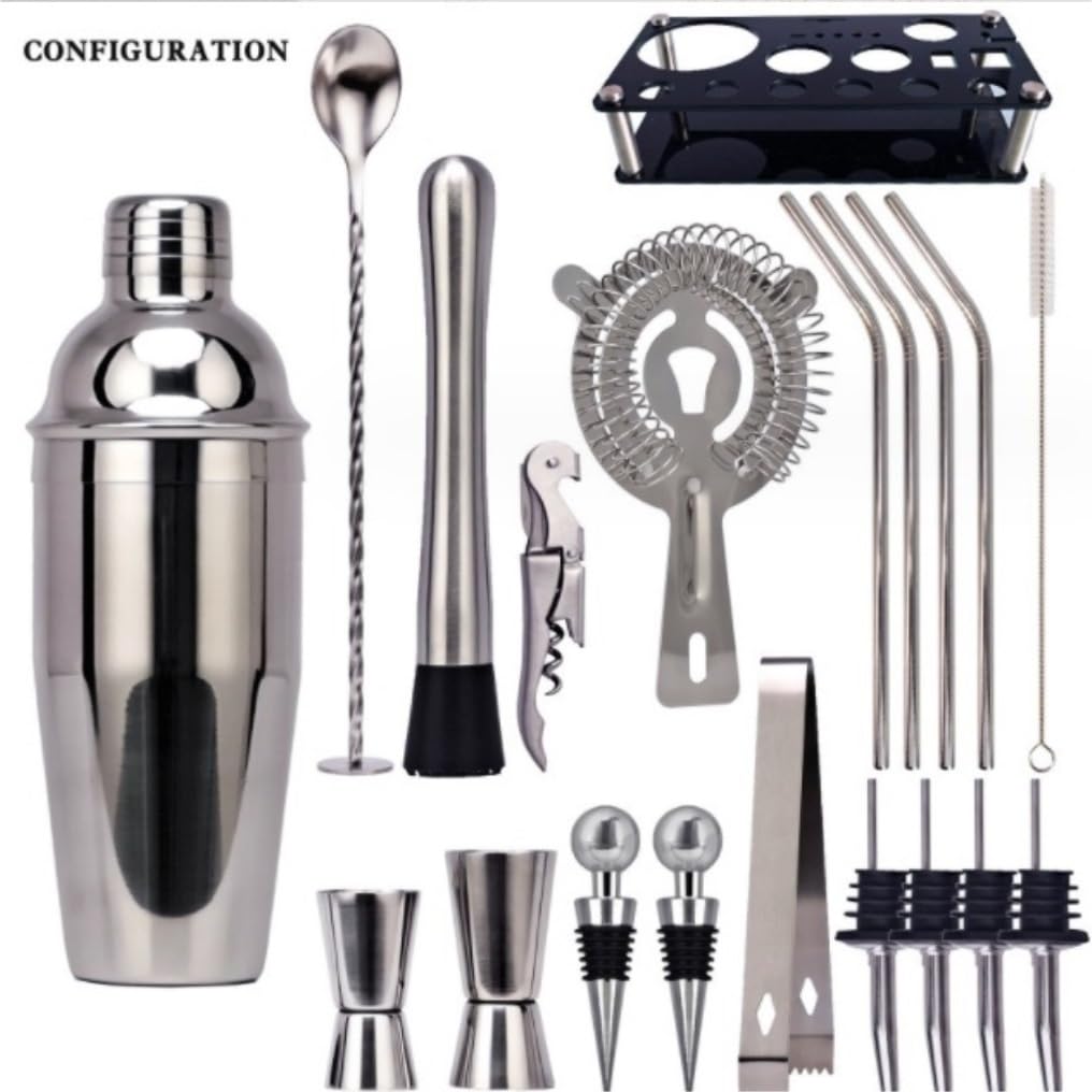 Set di Shaker for Cocktail in Acciaio Inossidabile, Set da Barman Boston da 20 Pezzi, Set da Bar Professionale for miscelare Bevande, casa, Bar, Feste(750ml)